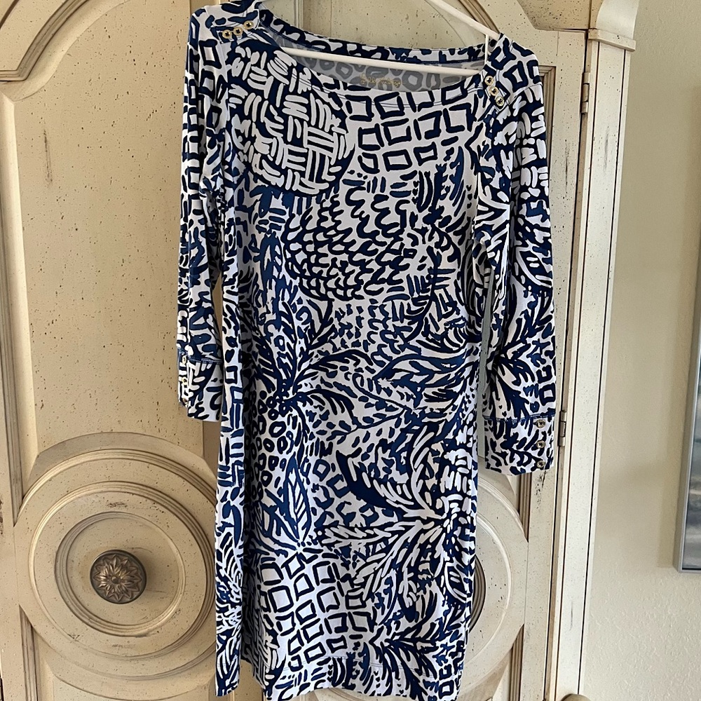 Lilly Pulitzer Blue Printed Dress with Gold Detailing
